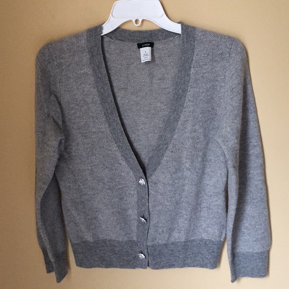 J Crew Crystal Button Bird’s Eye Cardigan - Picture 1 of 6